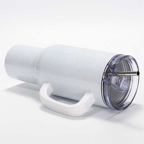 Roestvrijstalen mok 1200 ml met deksel en rietje voor sublimatie - geïriseerd wit