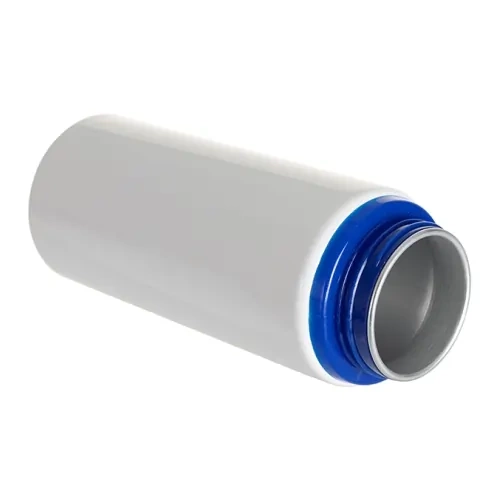 Bouteille en aluminium avec embout 600 ml blanc avec bouchon bleu et support de sublimation