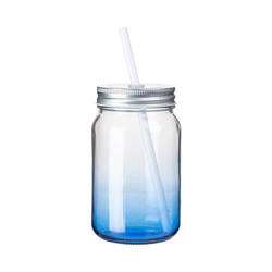 Cană de sticlă Mason Jar 450 ml fără ochiuri pentru sublimare - gradient albastru marin