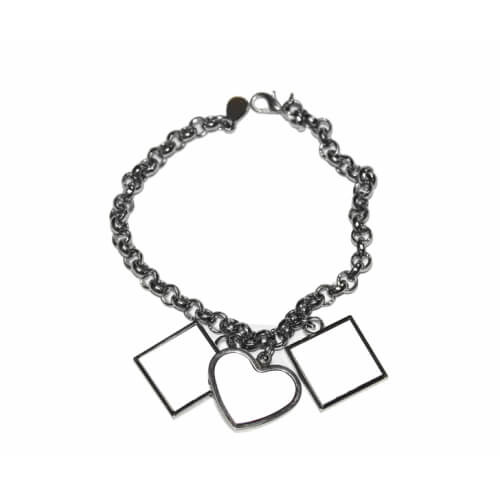 Bracelet avec pendentifs 1 coeur 2 carrés Sublimation Transfert Thermique