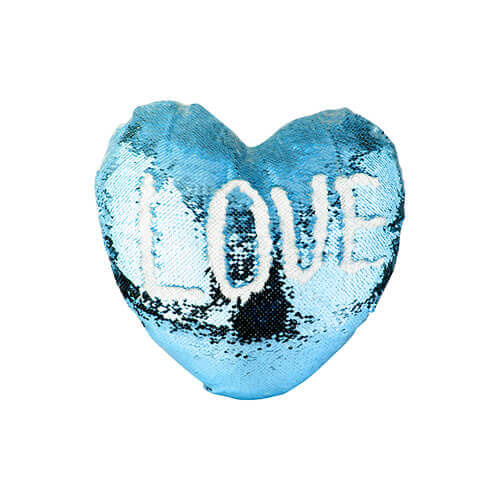Taie sous forme de cœur 39 x 44 cm avec paillettes bicolores sublimable - bleu ciel