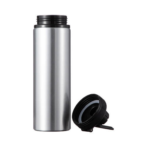 Bouteille d'eau en aluminium argenté de 850 ml avec un bouchon à vis avec un insert noir pour la sublimation