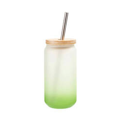 550ml himmeä lasi, jossa on olki ja bambukansi sublimaatiota varten - vihreä kaltevuusluokka