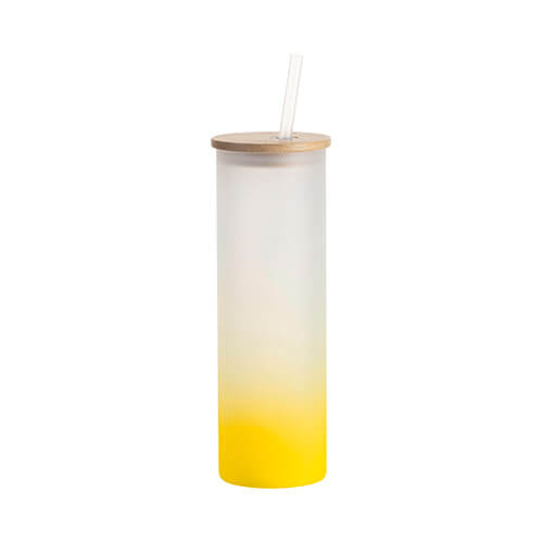 Mug givré 600 ml avec couvercle en bambou et paille de sublimation - dégradé jaune