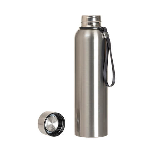 Bouteille en acier inoxydable de 800 ml avec poignée en corde - argent