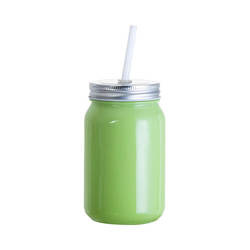 Glass mug 450 ml Mason Jar Full Color without handle for sublimation - green