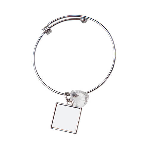 Bracelet avec une boule, un coeur en cristal et un pendentif carré face pour la sublimation