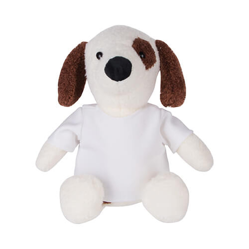 Dog de peluche de 22 cm con camiseta para impresión por sublimación - blanco con orejas marrones