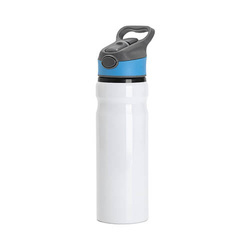 Aluminum bidon 750 ml white with cap with blue insert for sublimation