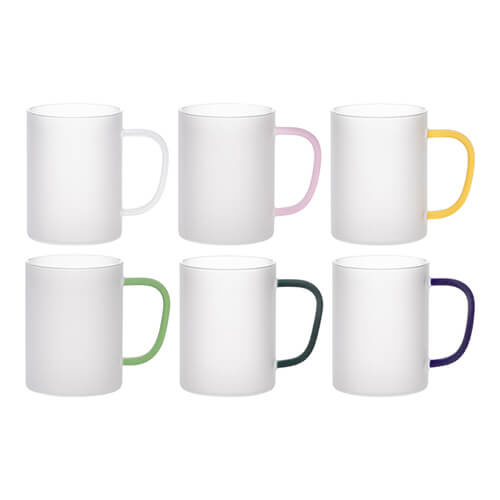 Vaso esmerilado de 450 ml con asa verde para sublimación