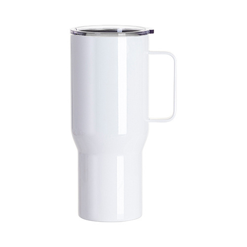 Cestovný hrnček 750 ml s nerezovým držadlom na sublimáciu - biely