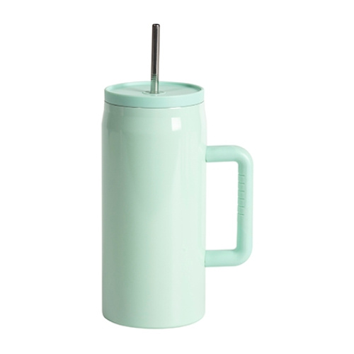 Taza de viaje de acero inoxidable de 1200 ml con asa y pajita, con tapa impermeable - menta