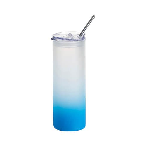 750 ml matēta krūze ar plastmasas vāku un salmiņu sublimācijai - zils gradients