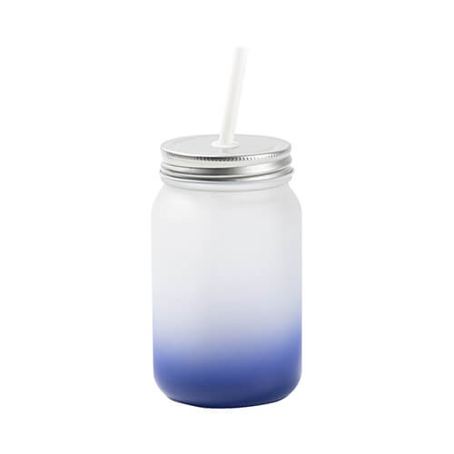 Mug Mason Jar 450 ml frosted without a handle for sublimation - navy blue gradient