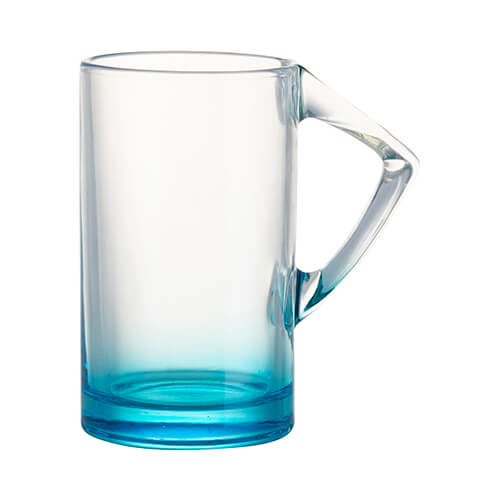 Mug en verre 400 ml avec anse triangulaire pour sublimation - fond bleu