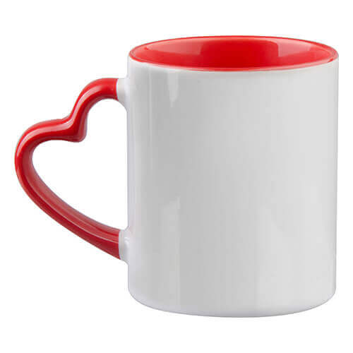 Mug Funny with heart-shaped handle - red