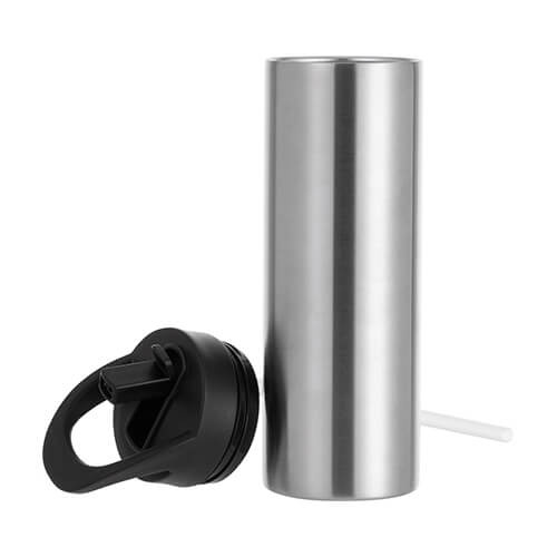 Gėrimo butelis - 600 ml su dangteliu ir sublimacine rankenėle - sidabrinis