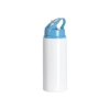 Bouteille en aluminium avec embout 600ml blanc avec bouchon bleu clair et support de sublimation