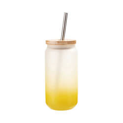 Un verre dépoli 550 ml avec une paille et un couvercle en bambou pour sublimation - dégradé jaune