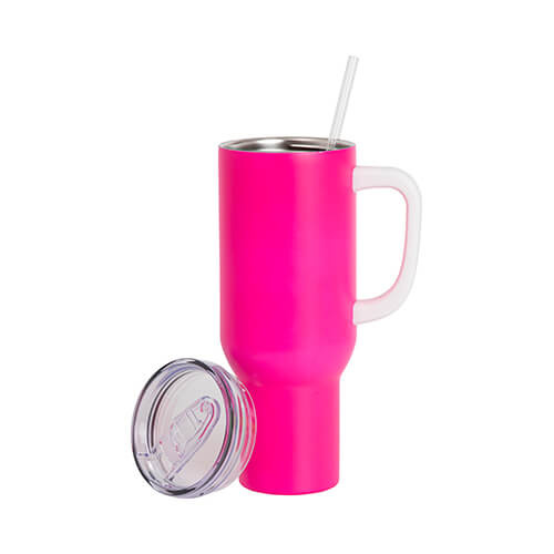 Rejsekrus i rustfrit stål 1200 ml til sublimering - mat pink neon