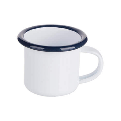 Emajliran vrč 100 ml bele barve z mornarsko modrim robom Sublimacijski toplotni prenos