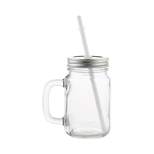 Sklenený hrnček Mason Jar so slamkou na sublimáciu