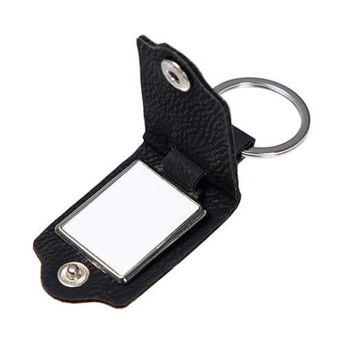 Rectangular metal keyring in a leather cover for sublimation - black