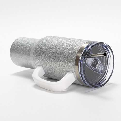 Taza brocada de acero inoxidable 1200 ml con tapa y pajita para sublimación - plata