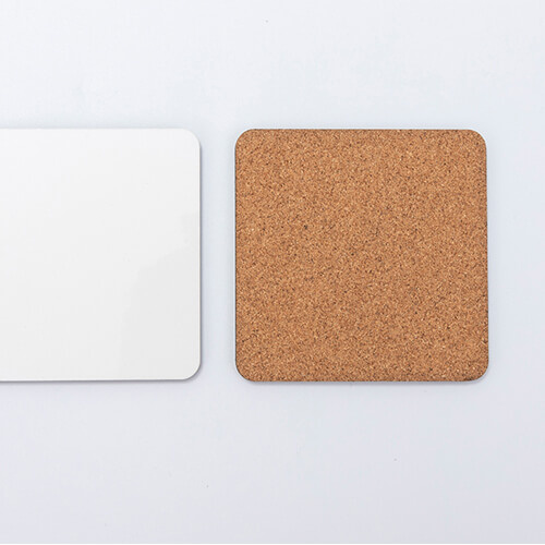 Puodelio padėklas iš kieto kartono ir kamštienos sublimacijai - 9,5 x 9,5 cm