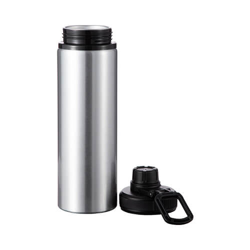 850 ml silver aluminum water bottle with a screw cap with a black insert for sublimation