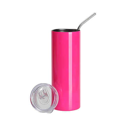 600 ml krūze ar salmiņu sublimācijai - rozā neona krāsā