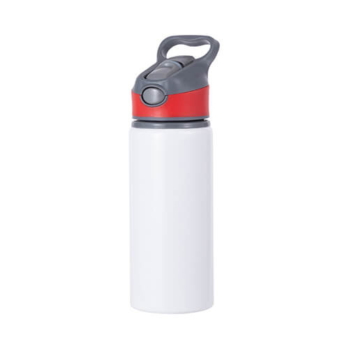Aluminiumsflaske 650 ml hvid med låg med rød sublimeringsindsats