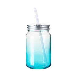 Glazen Mason Jar 450 ml mok zonder handvat voor sublimatie - lichtblauw verloop