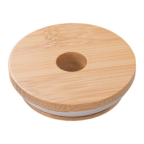 Un couvercle en bambou avec un trou pour les gobelets de la série BN26