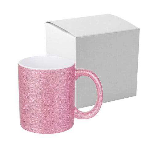 Krus 330 ml med glitter til sublimering med papkasse - pink