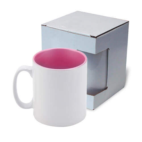 Krus 300 ml med pink metallic interiør med papkasse Sublimering Termisk overførsel