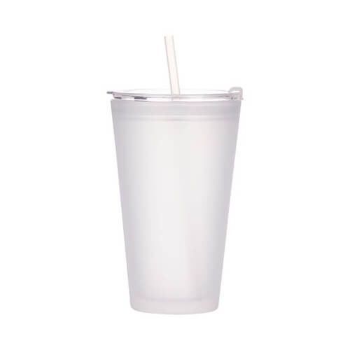 450 ml matēta glāze ar vāku un salmiņu sublimācijai