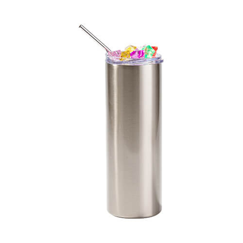 600 ml mug with a straw for sublimation - silver, lid with artificial colored ice