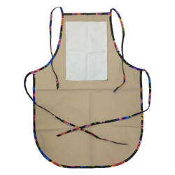 Șorț de bucătărie rotunjit cu buzunar cu imprimeu - bej cu căptușeală colorată - flori slavone negre