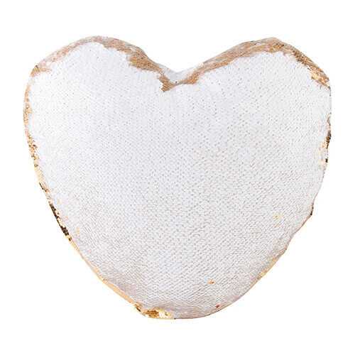 Funda de almohada en forma de corazón de 39 x 44 cm con lentejuelas bicolor para impresión por sublimación - dorado
