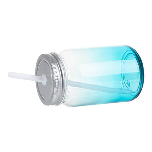 Sklenený hrnček Mason Jar 450 ml bez uška na sublimáciu - modrý gradient
