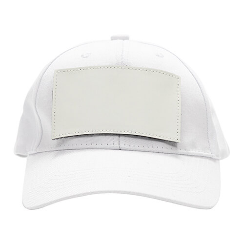 Cotton baseball cap with rectangular velcro patch for sublimation - white