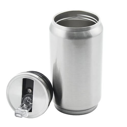 Bidon - plechovka na nápoje 300 ml so slamkou Sublimačný termotransfer - strieborná