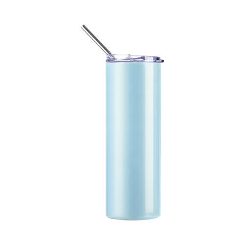 A mug of 600 ml with a straw for sublimation - changing color under the influence of UV rays from white to blue