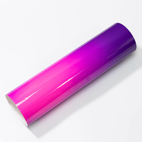 A sheet of self-adhesive foil that changes color from purple to pink