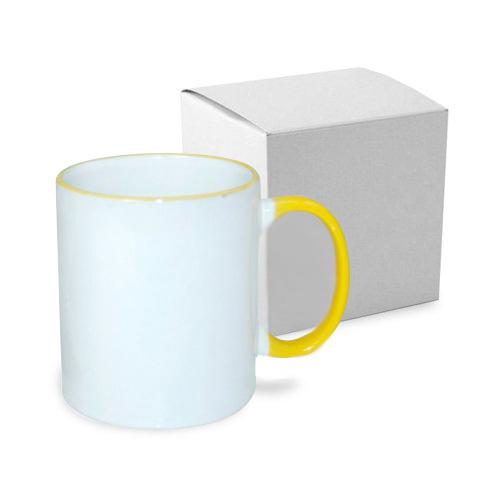 Mug blanc A+ 330 ml avec anse jaune avec boîte Sublimation Transfert Thermique