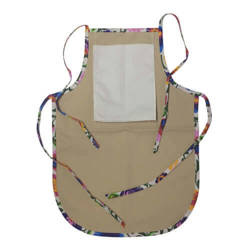 Children's rounded apron with pocket for sublimation - beige with colorful trimming - White Slavic flowers