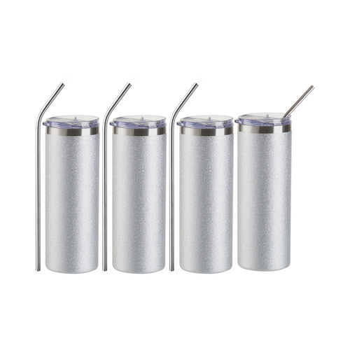 Komplekt 4 tassi kõrrega 600 ml Glitter printable - hõbedane 