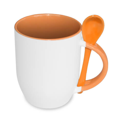 Puodelis su šaukštu oranžinis JS Dangos, skirtos sublimacijai 