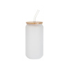 Set de 6 vasos esmerilados de 550 ml con pajita y tapa de bambú para sublimación